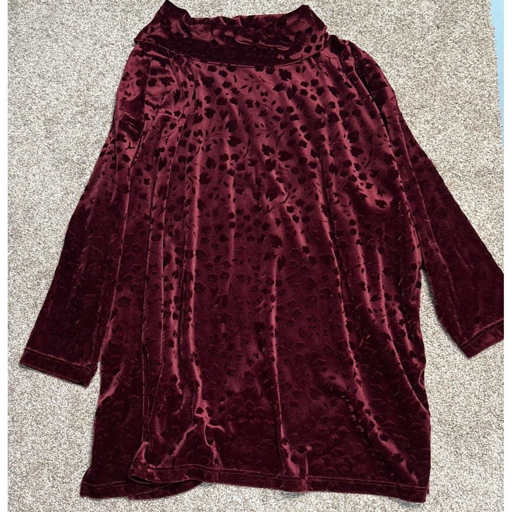Amanda Stewart Dress Womens 2X Velvet Burnout Cowl Neck Long Sleeve Red VTG